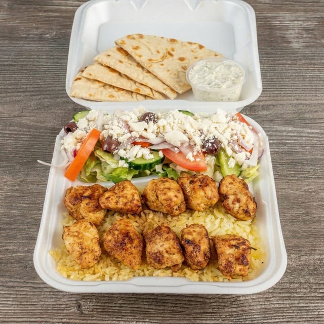 Chicken Souvlaki Plate.