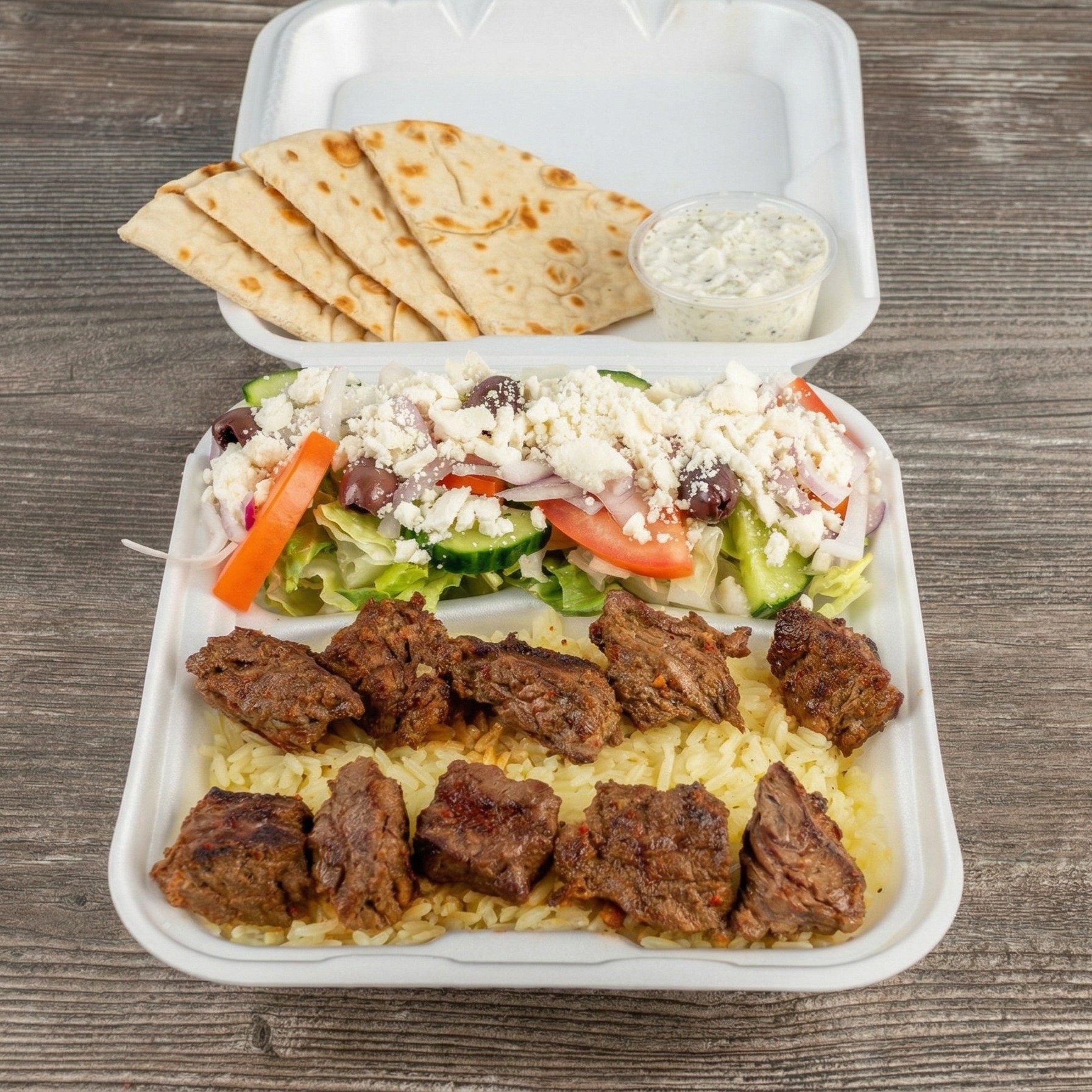Beef Souvlaki Plate.