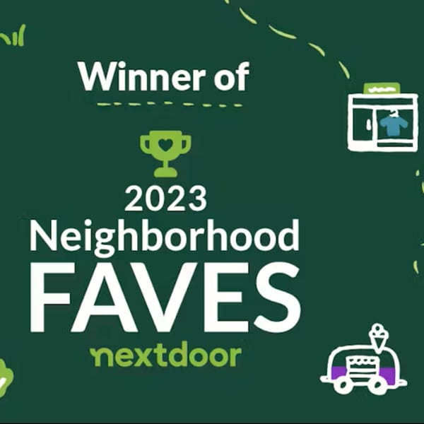 Tony's Gyros Greek Cuisine won 2023 Neighborhood Faves by Nextdoor, displayed on a green background.